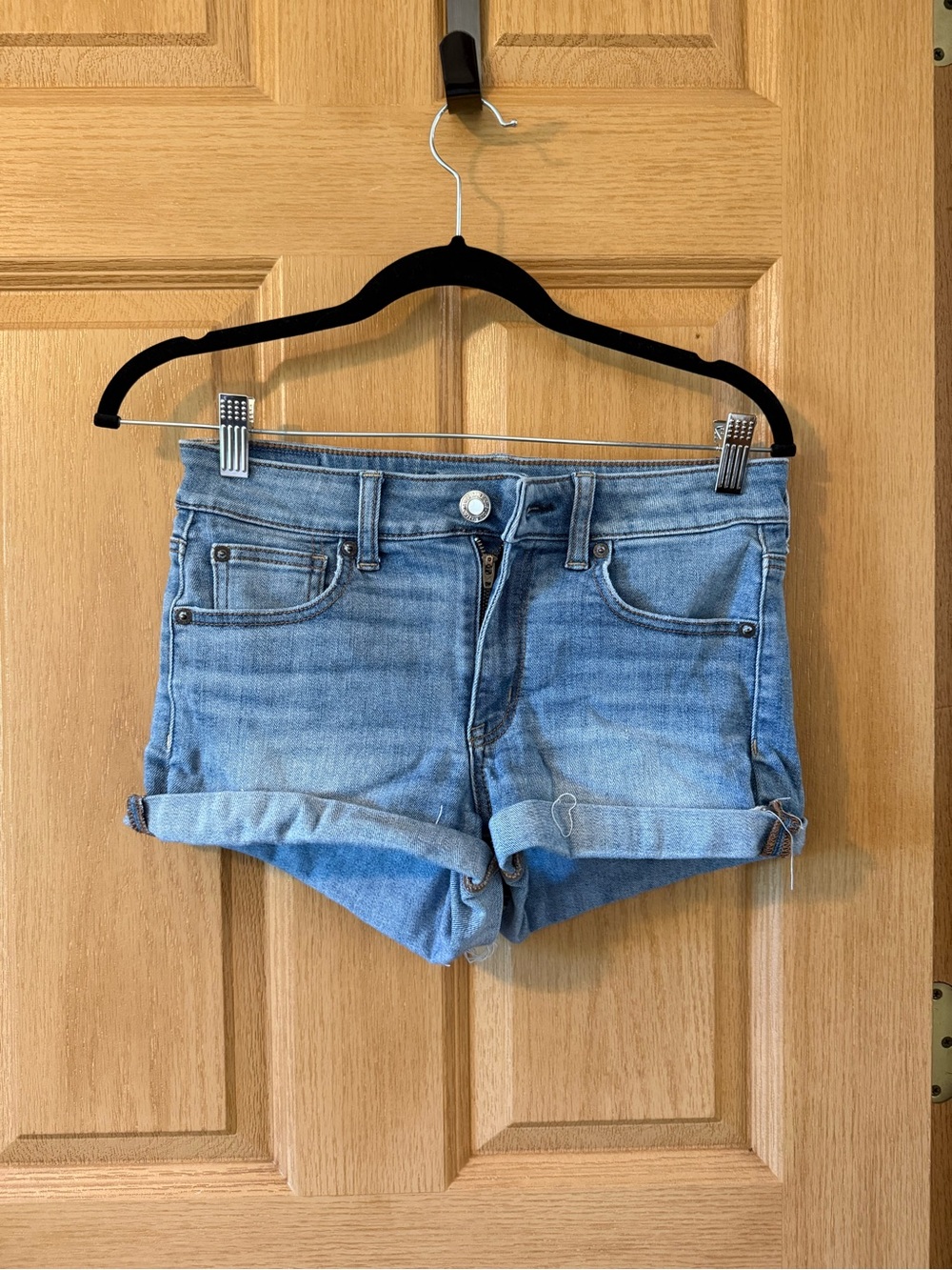 American Eagle Light Blue Denim Hi-Rise Shortie Women's Shorts